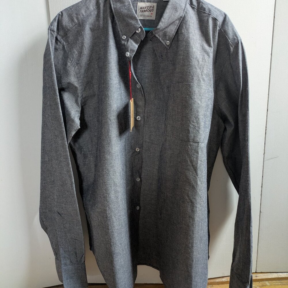 Naked and Famous Regular Shirt in Grey Neppy Soft Cotton/Linen XL